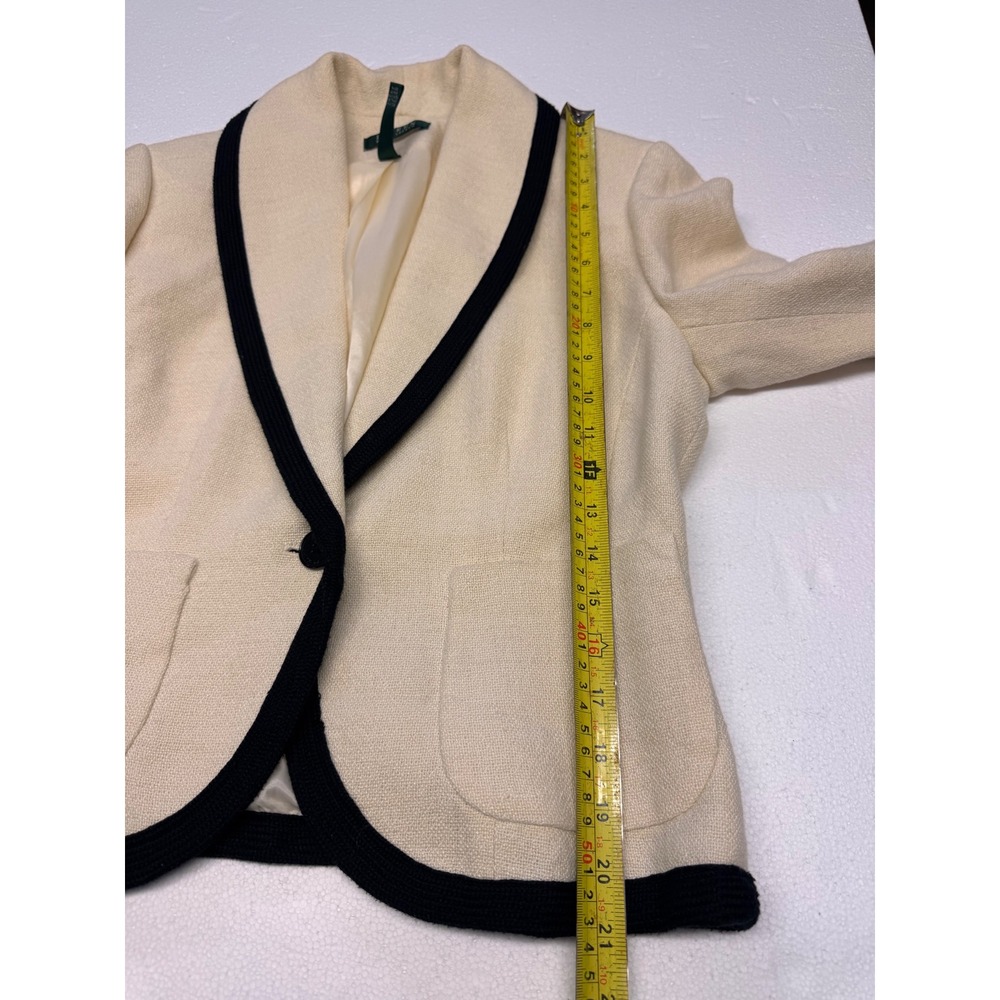 Vintage Ralph Lauren Cream Linen Blend Contrast Trim Blazer Jacket Size 10 - Picture 4 of 6